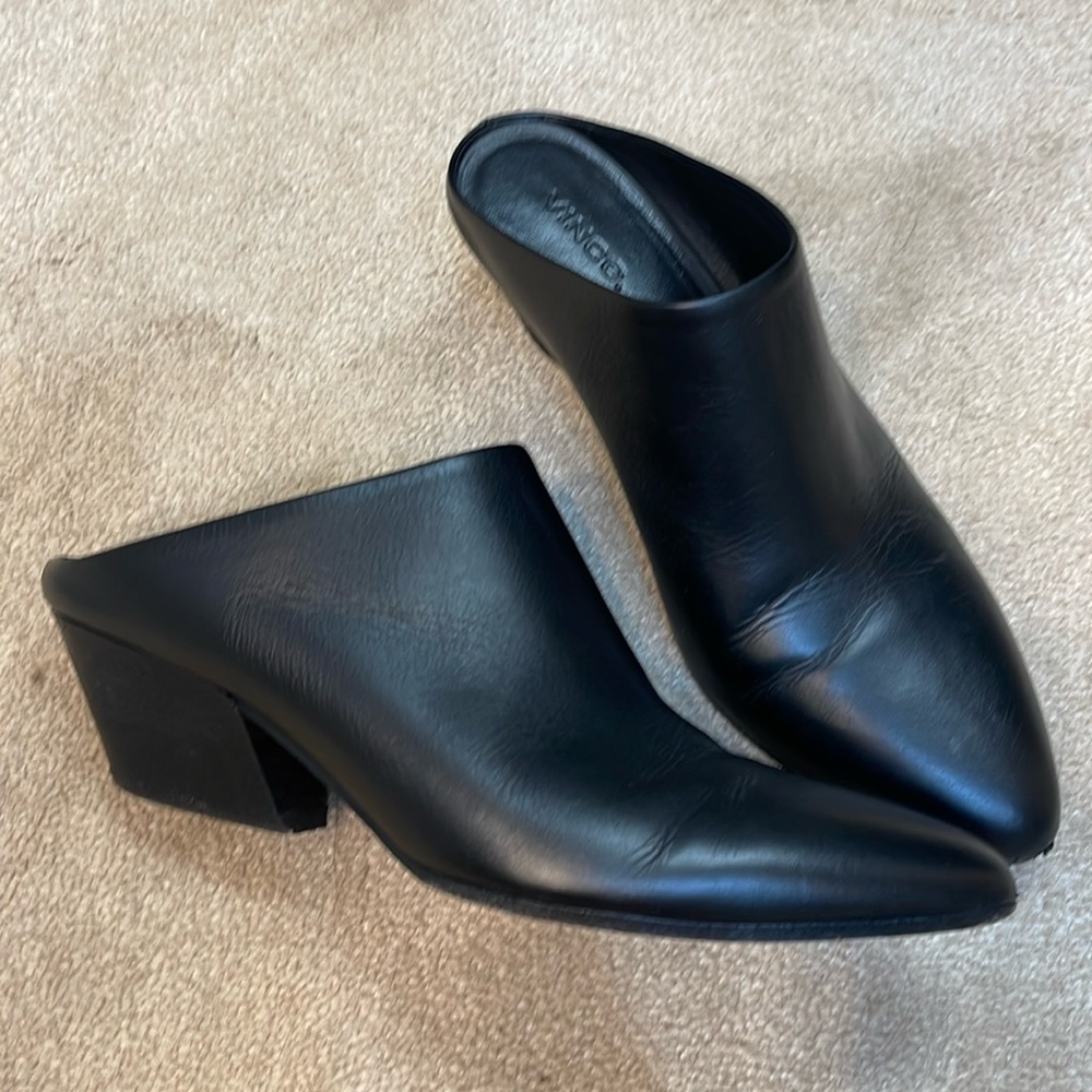 Vince Black Leather Mules